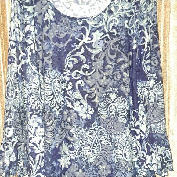 BIYAYCDA‎ Vintage Long Sleeve Blouse Blue Black Statement V-neck Top Size 1X - Picture 4 of 6